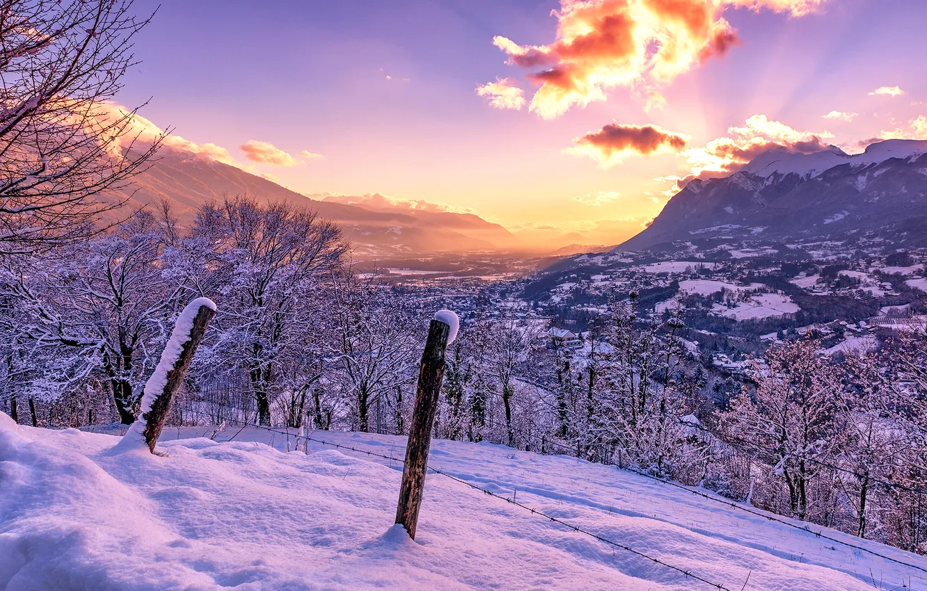 Photo wallpaper the sky, clouds, snow, mountains, France, view, beauty