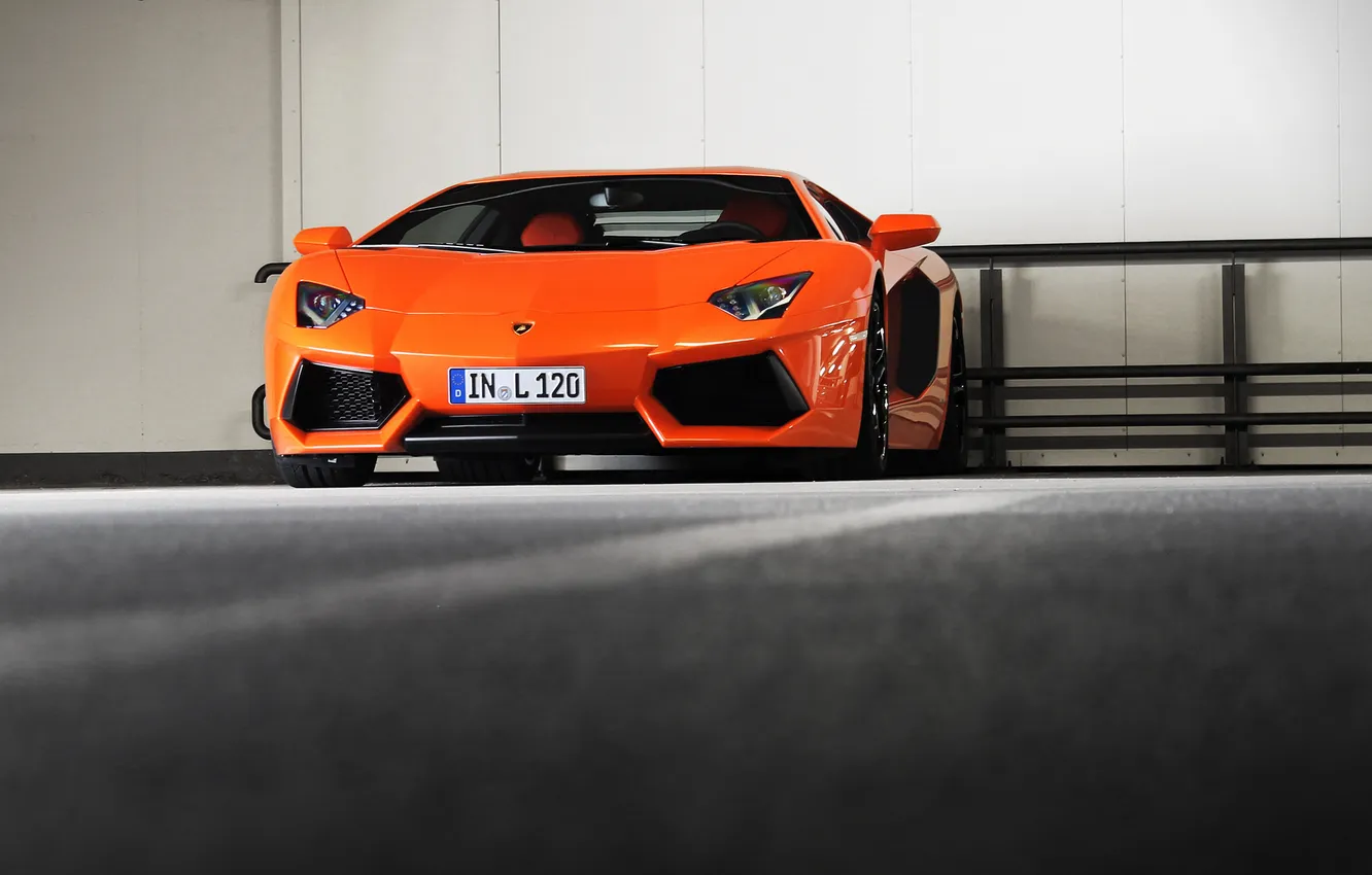 Photo wallpaper orange, Lamborghini, Lamborghini, Parking, Parking, Lamborghini, LP700-4, Aventador