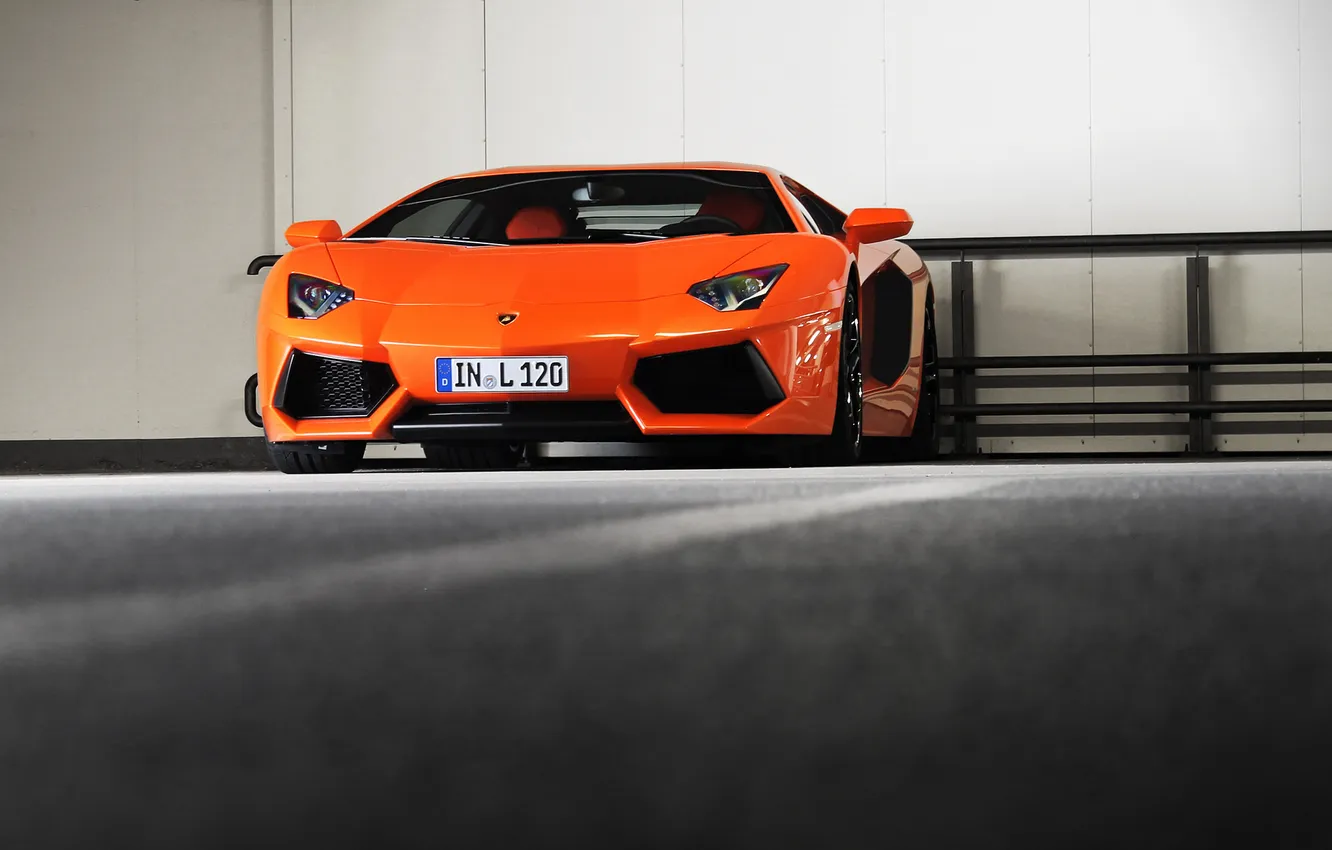 Photo wallpaper orange, Lamborghini, Parking, Parking, Lamborghini, LP700-4, Aventador, Lamborghini