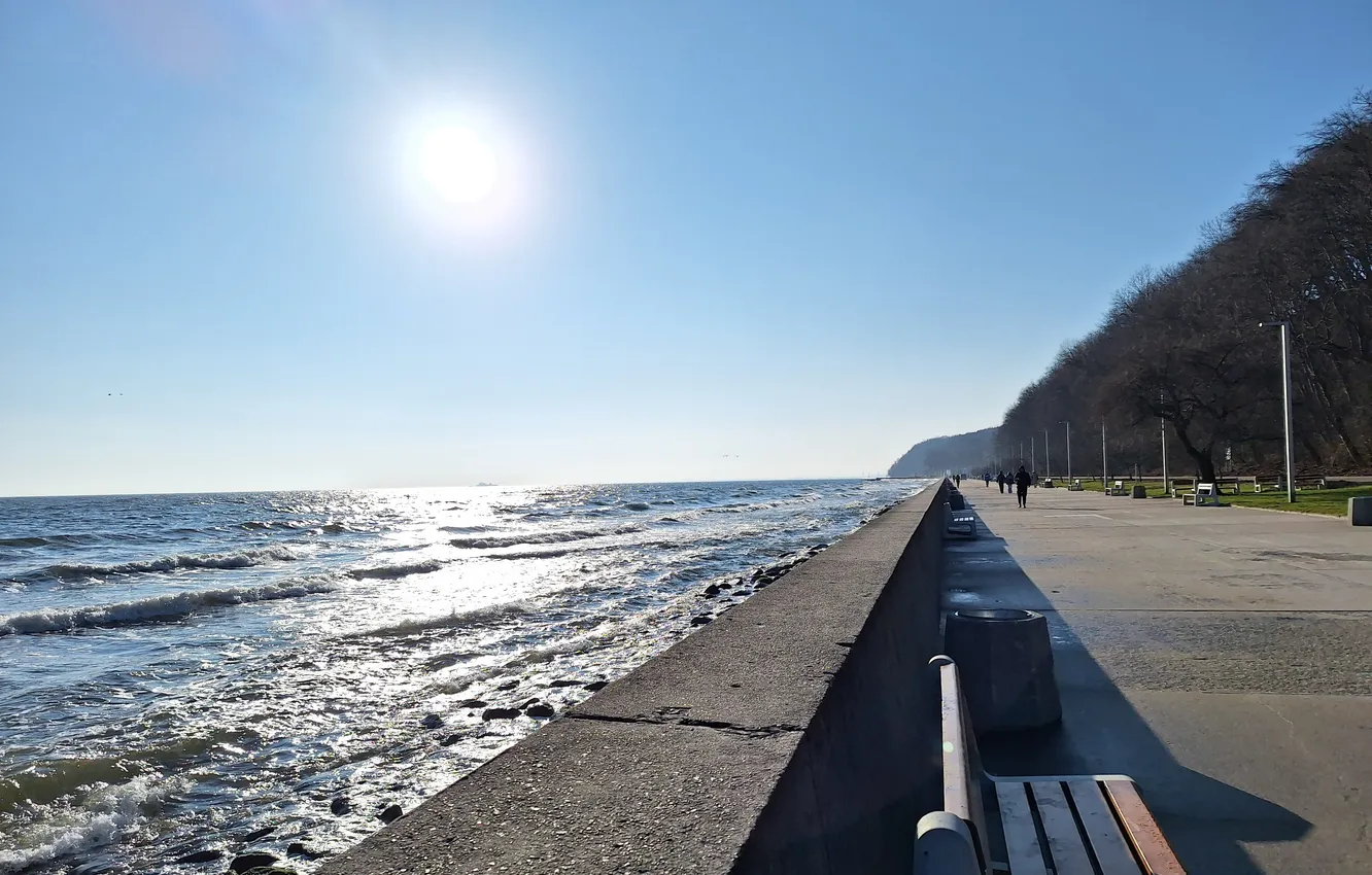 Photo wallpaper Sea, Bulwar, The sun