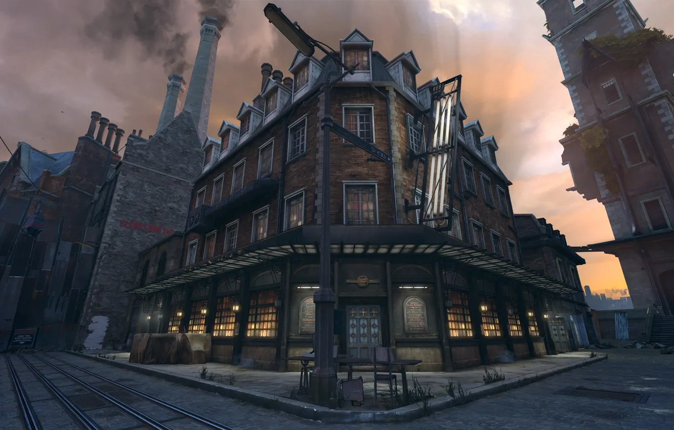 Photo wallpaper city, the city, street, the game, art, Dishonored, Danuoll, pub