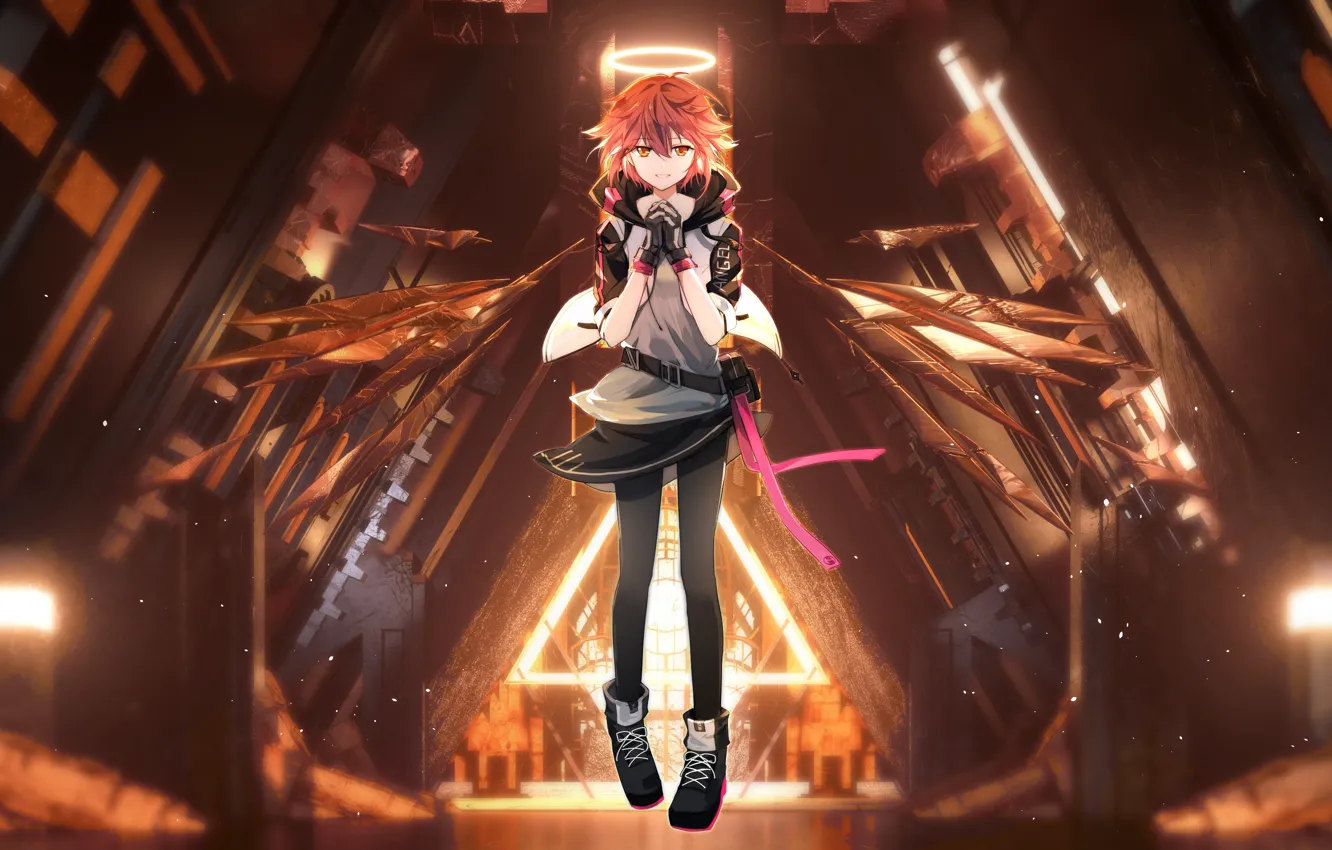 Photo wallpaper girl, angel, Arknights, Exusiai