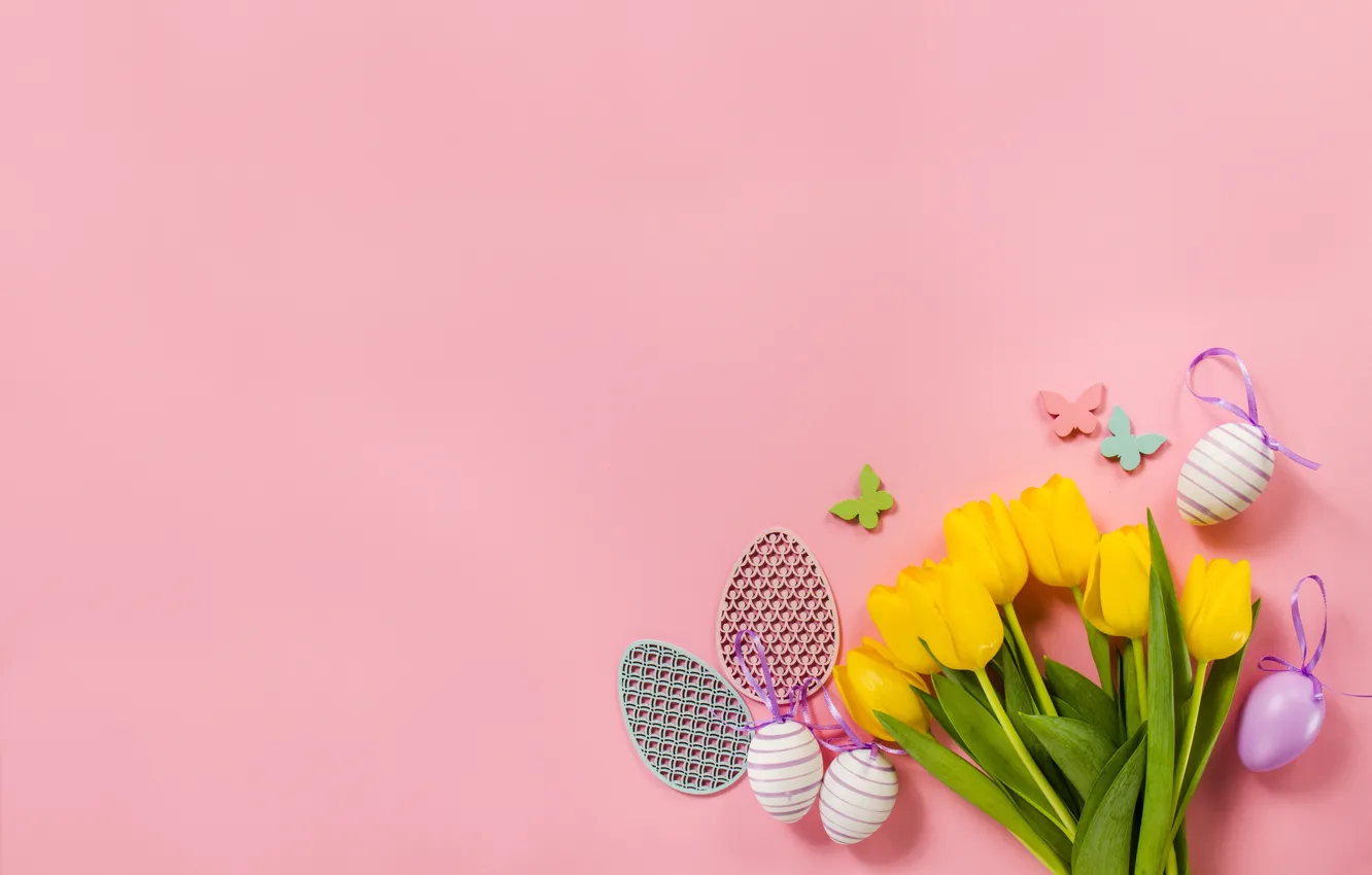Photo wallpaper Easter, tulips, flower, pink, flowers, decor, Easter, Holiday