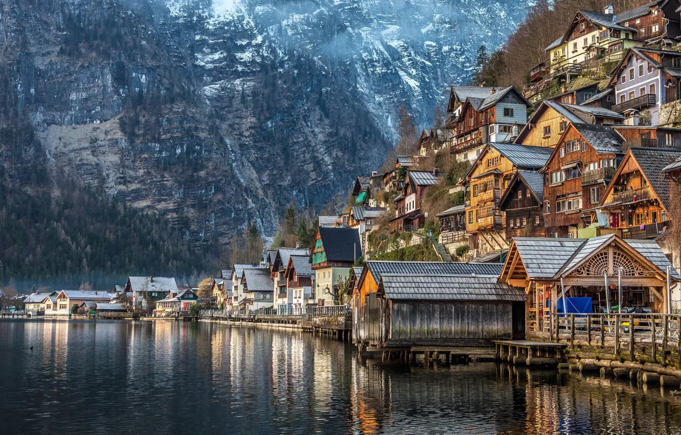 Photo wallpaper Austria, Alps, Hallstatt, a monument of UNESCO, municipality