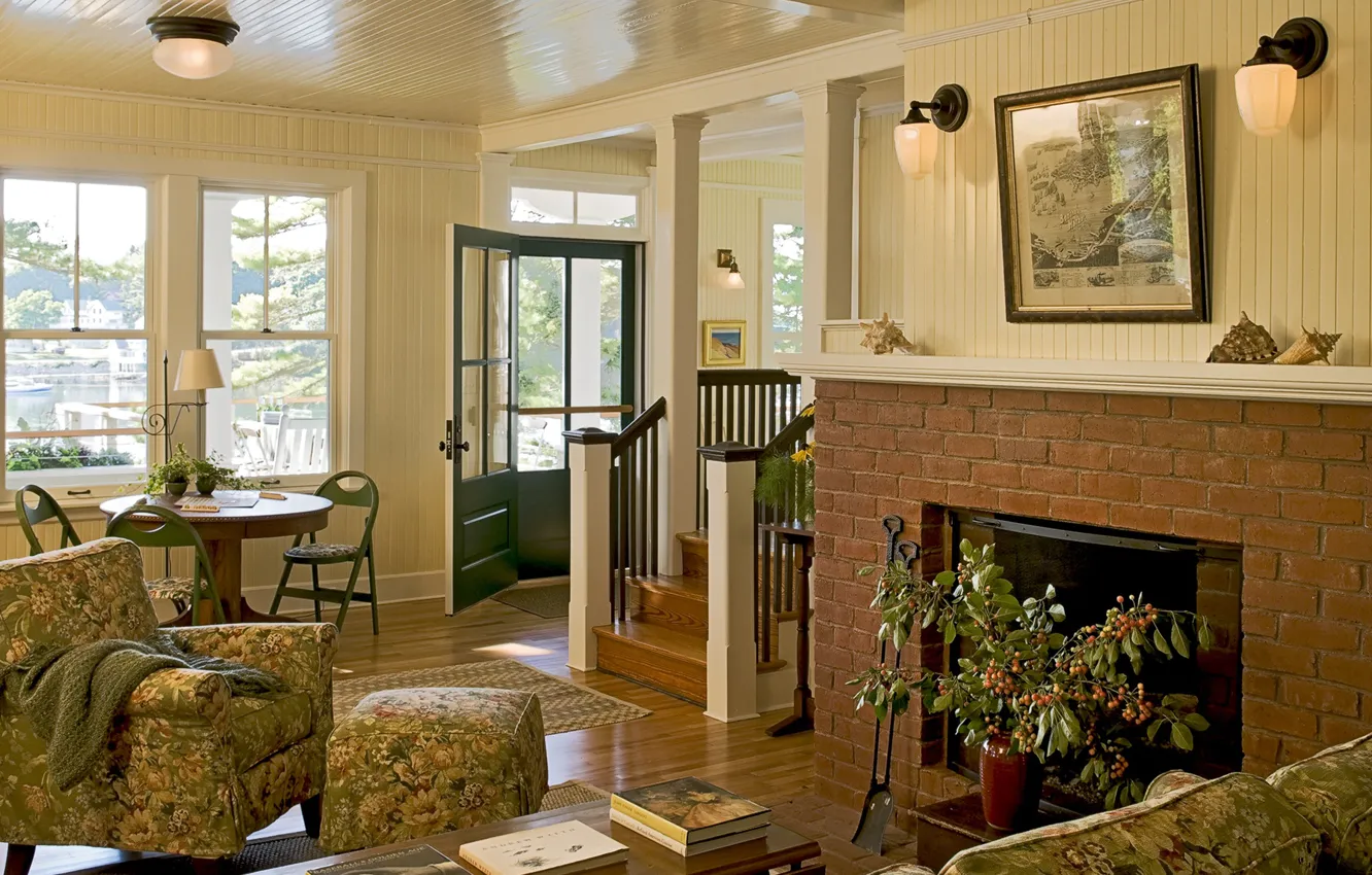 Photo wallpaper comfort, interior, fireplace, living room, dining room, Knickerbocker house