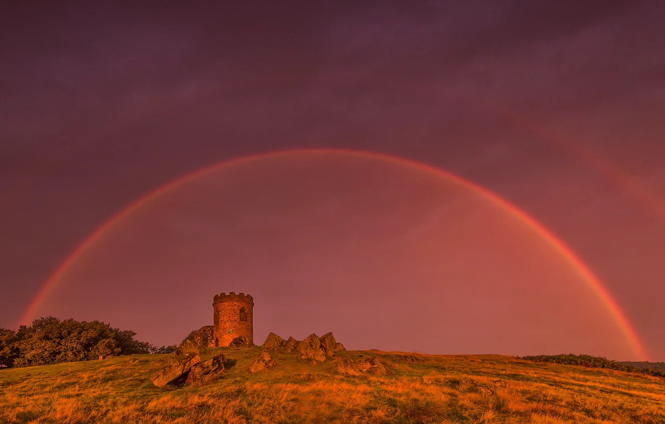 Photo wallpaper England, tower, rainbow, Leicestershire