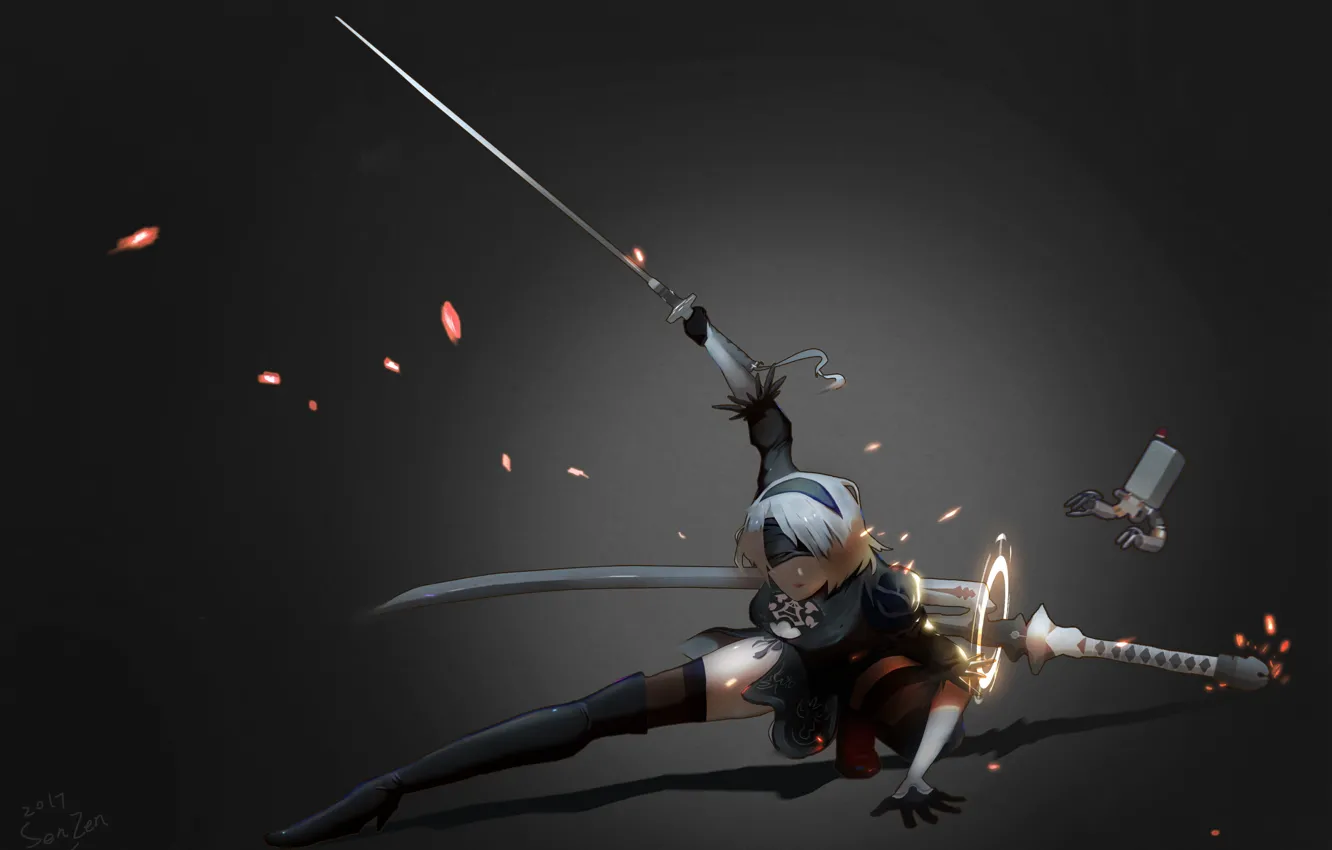Photo wallpaper games, artwork, 2017-games, 2B Nier Automata Katana, NieR-Automata