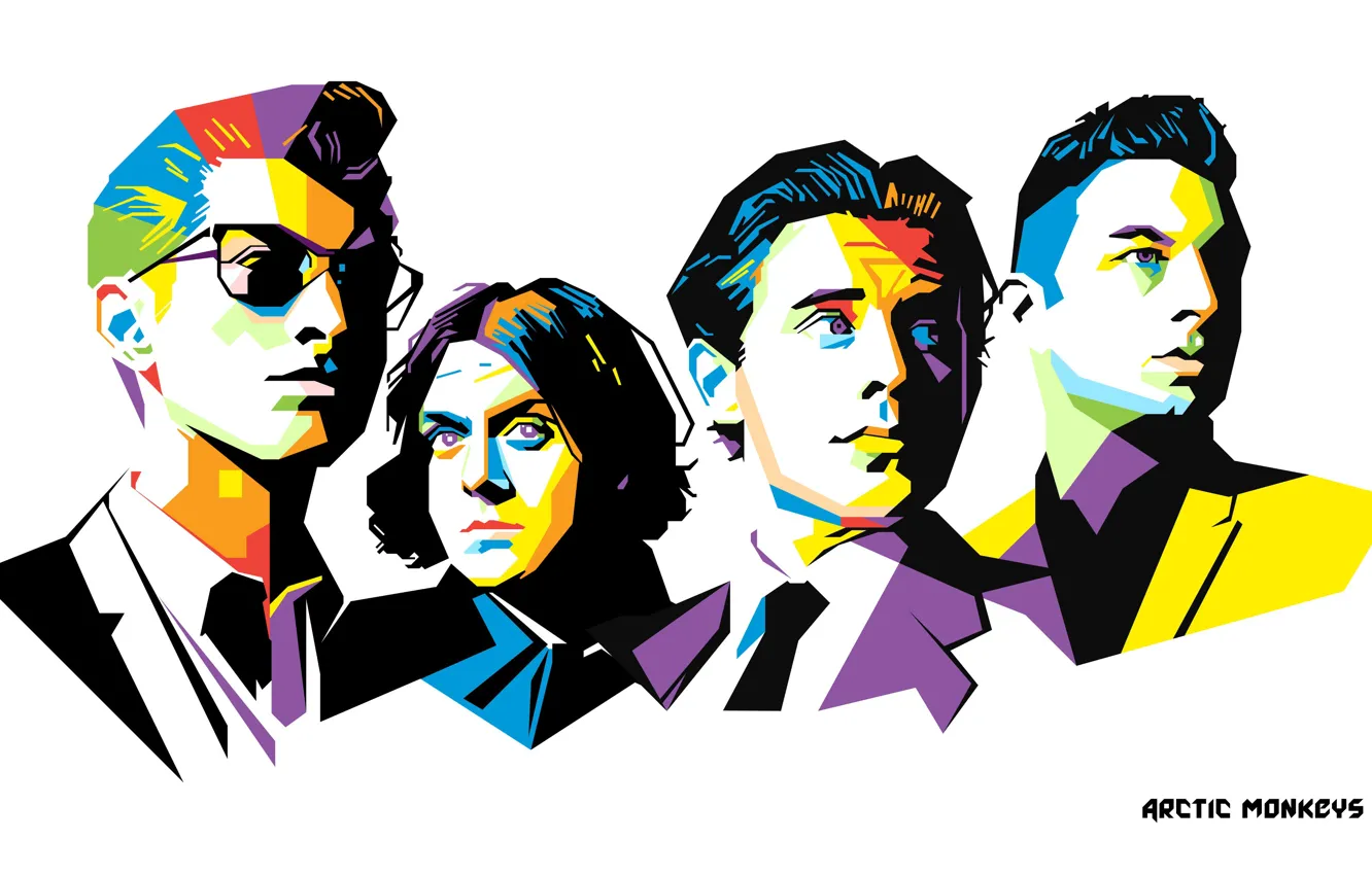 Photo wallpaper guitarist, rock band, drummer, Arctic Monkeys, singer, British rock band, low poly, bass guitarist