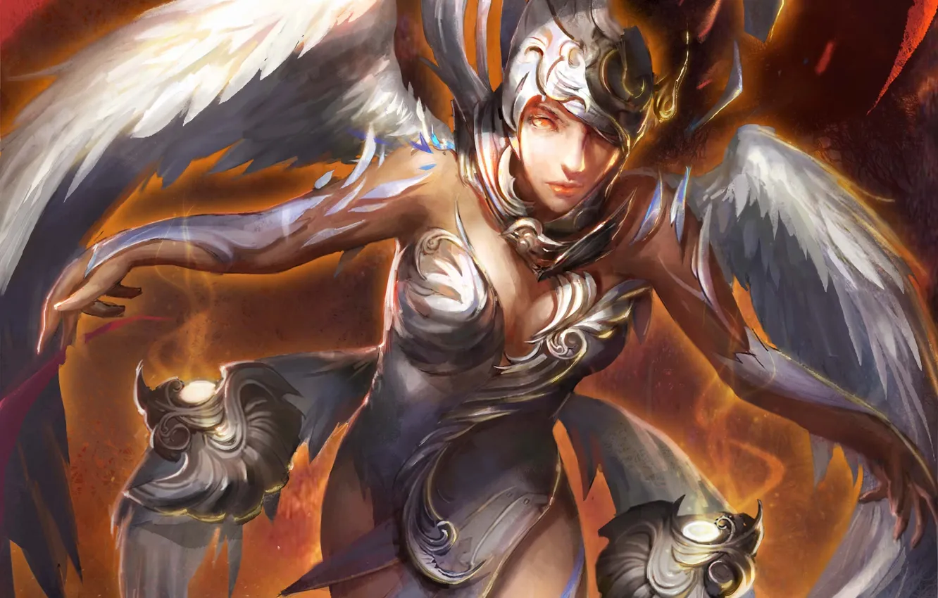 Photo wallpaper girl, wings, angel, art, legend of cryptids