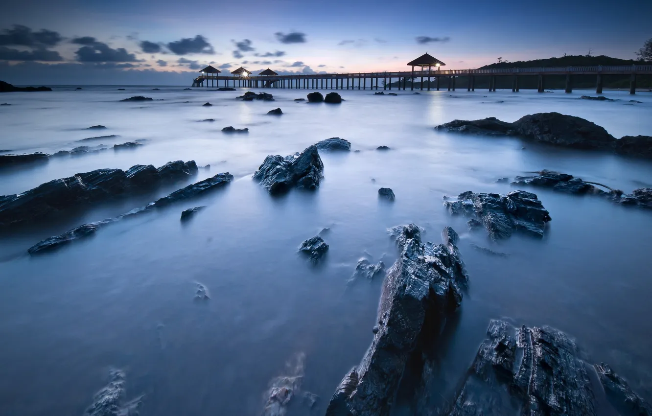 Photo wallpaper sea, landscape, bridge