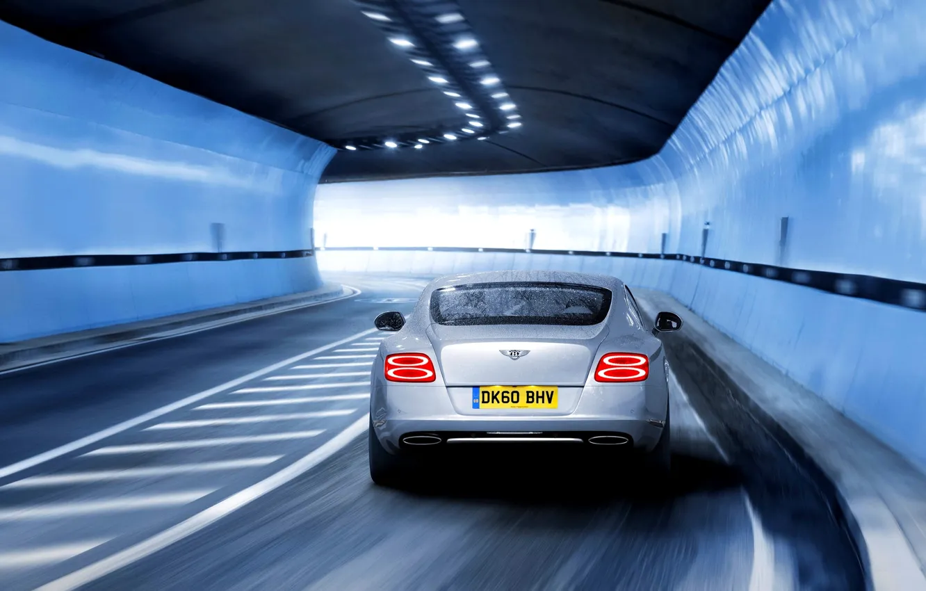Photo wallpaper Auto, Bentley, Continental, Road, Grey, The tunnel, In Motion, Russ