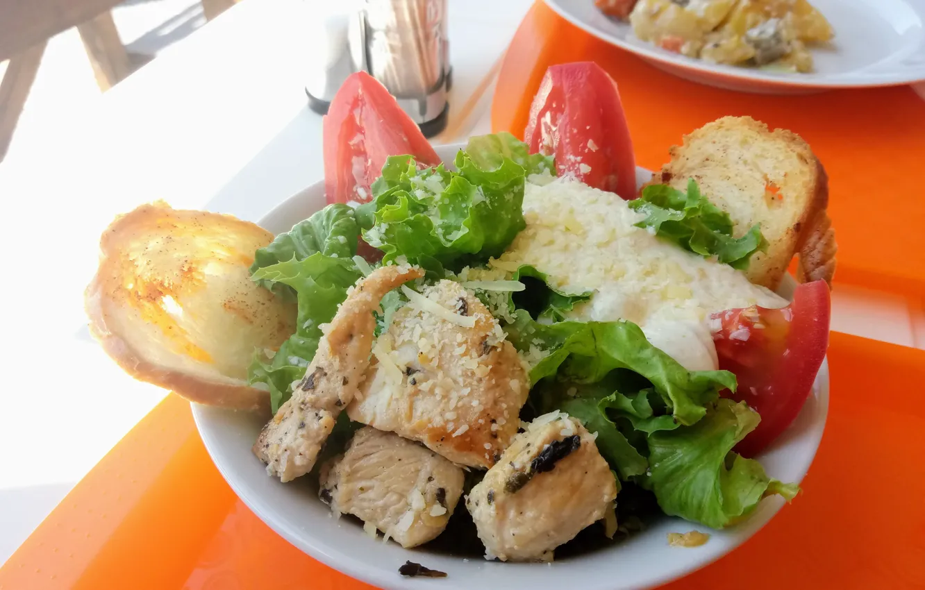 Photo wallpaper food, chicken, salad, Caesar