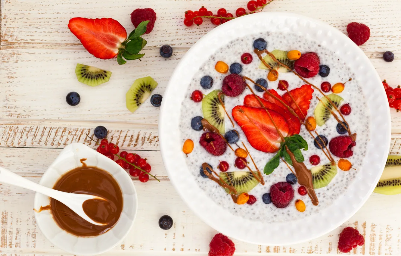 Photo wallpaper berries, raspberry, Breakfast, kiwi, blueberries, strawberry, fruit, berries