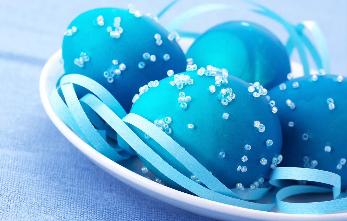 Photo wallpaper blue, Easter, holidays, beads, Easter, eggs
