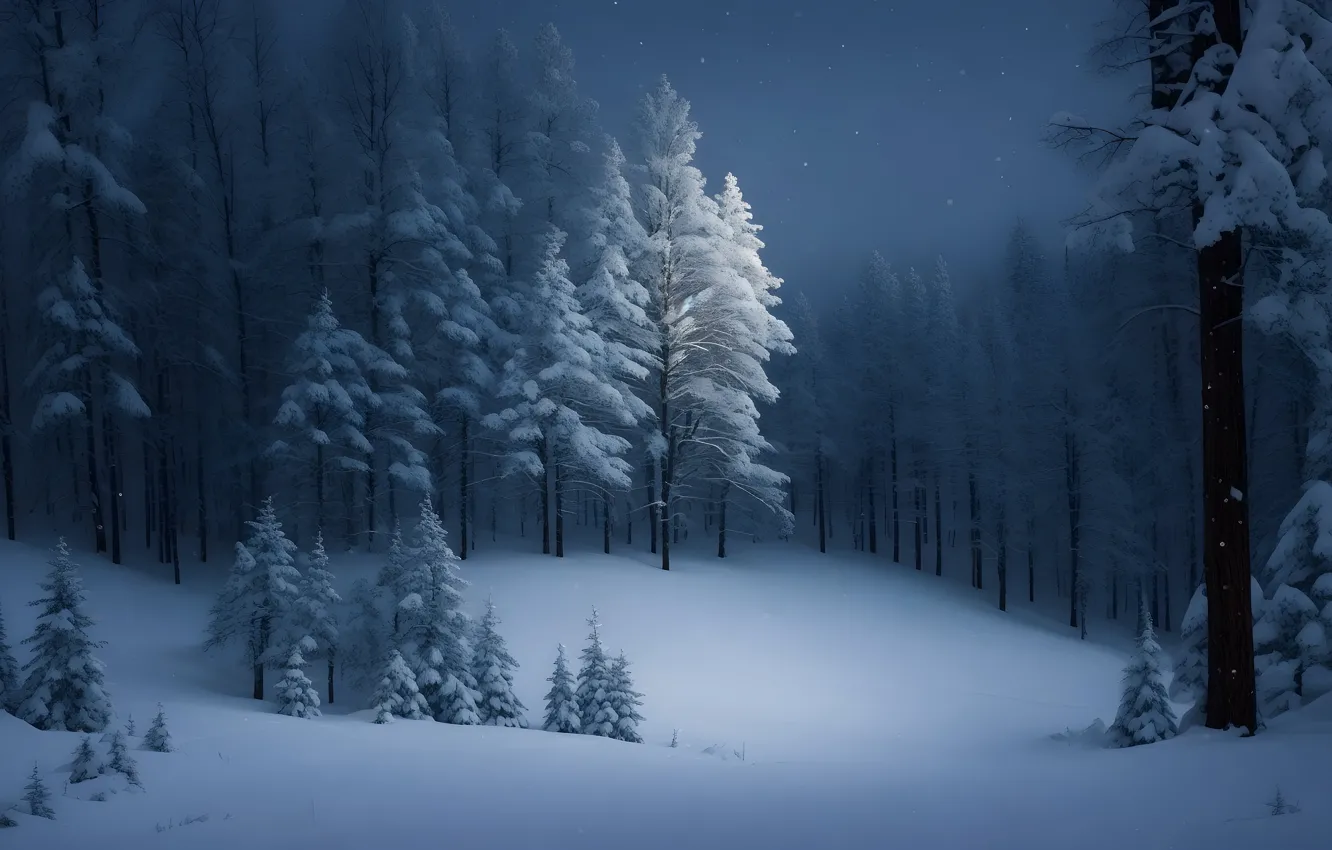 Photo wallpaper winter, frost, forest, snow, trees, nature, winter, tree