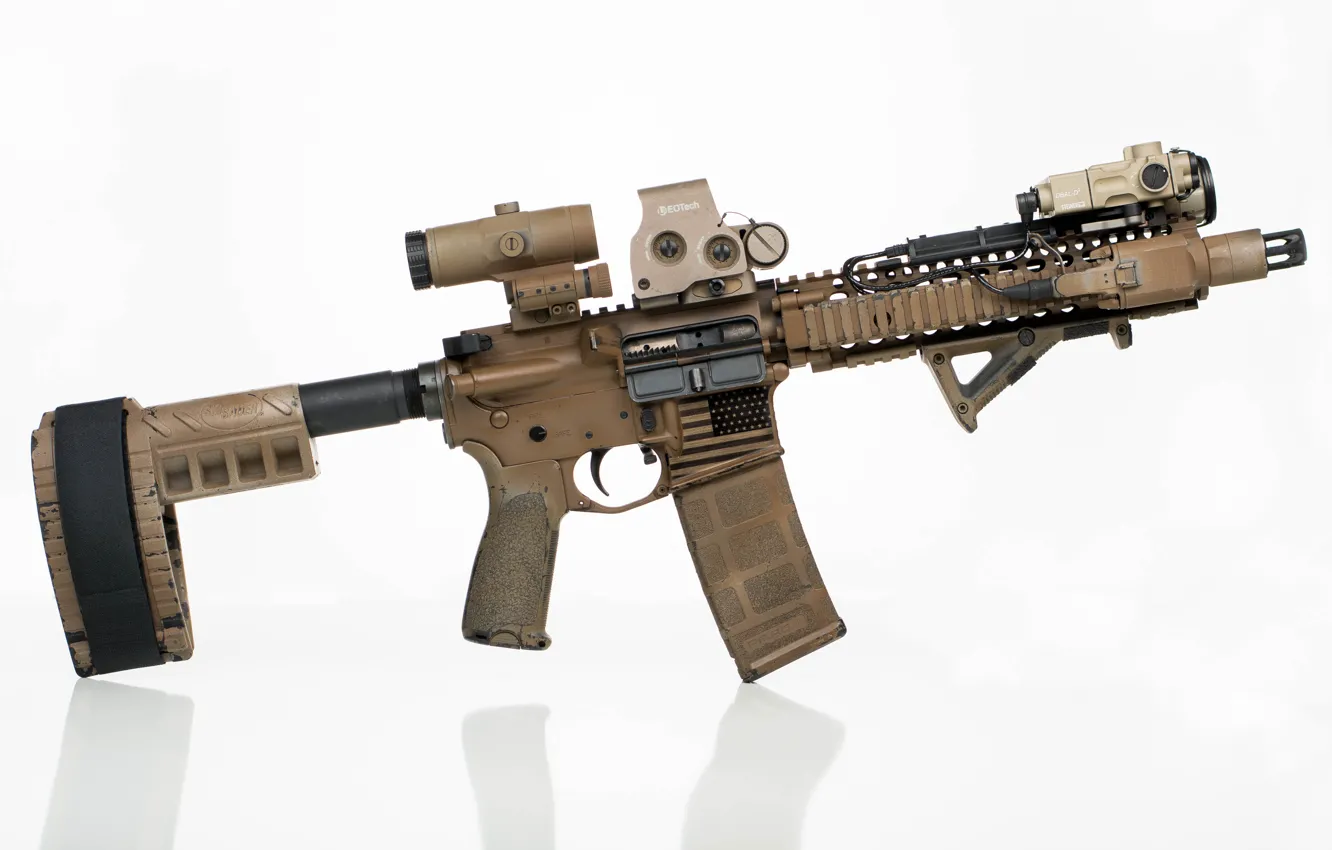 Photo wallpaper optics, carabiner, strap, assault rifle