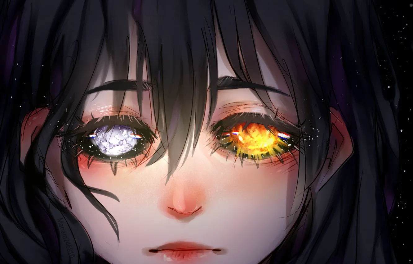 Photo wallpaper eyes, girl, the sun, surrealism, the moon, mariam246810