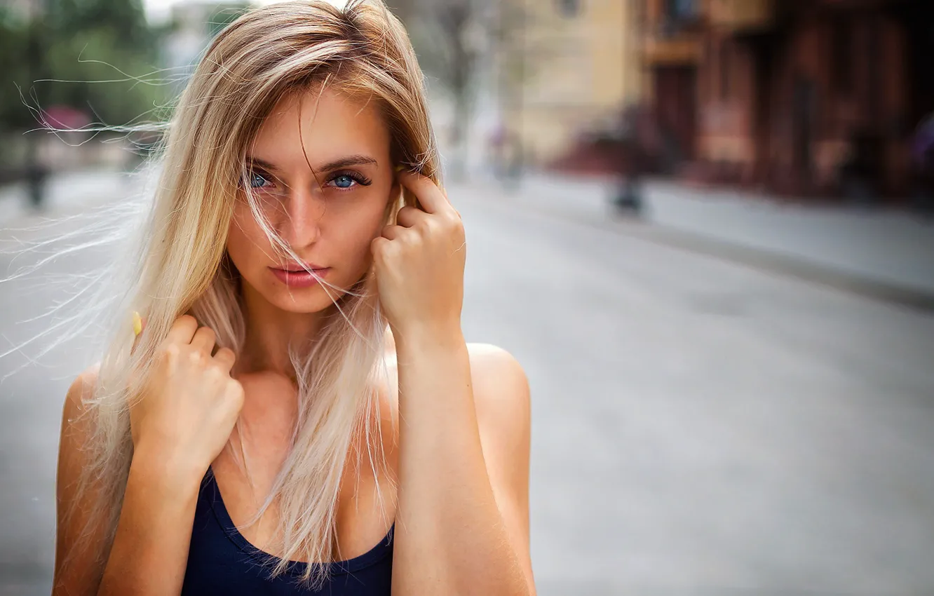 Photo wallpaper girl, Model, photo, blue eyes, blonde, portrait