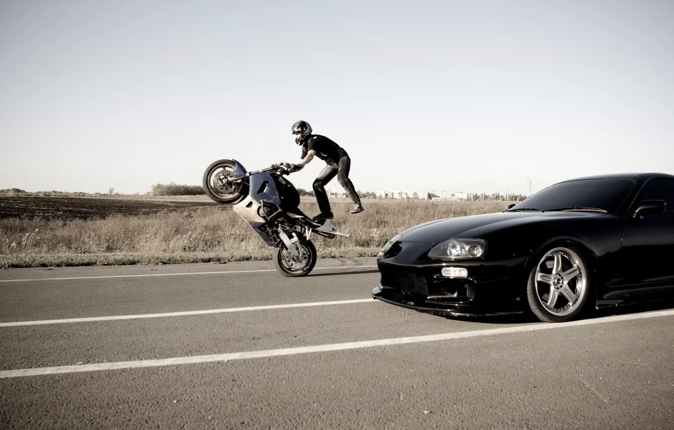Photo wallpaper Road, Motorcycle, Toyota, Stuntman
