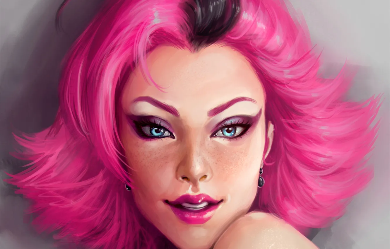 Photo wallpaper woman, eyes, pink, art