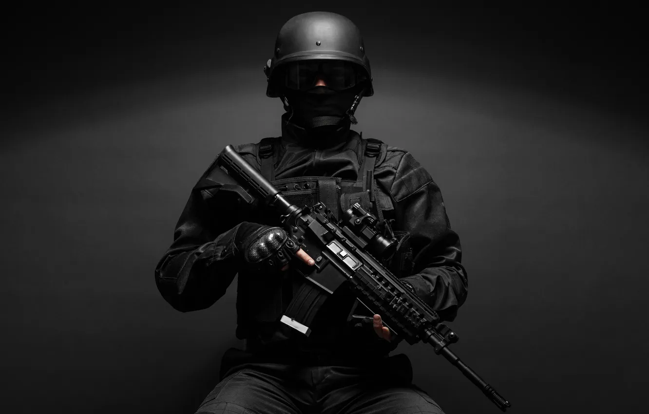 Photo wallpaper soldier, weapon, warrior, machine gun