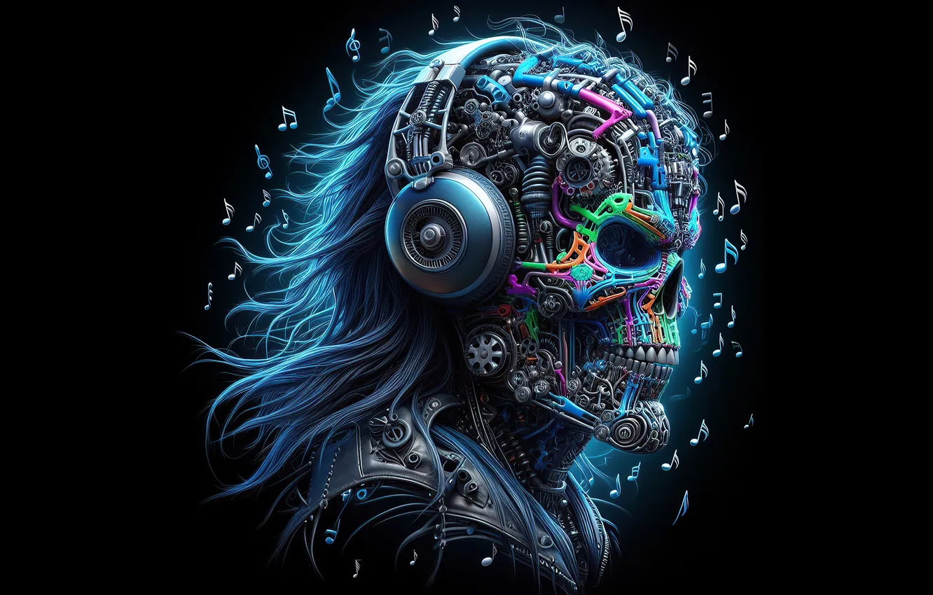 Photo wallpaper notes, music, skull, headphones