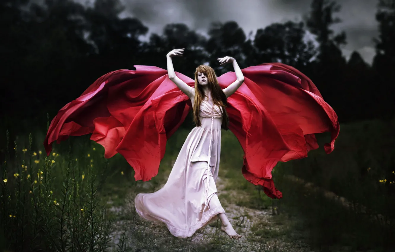 Photo wallpaper field, girl, pose, background