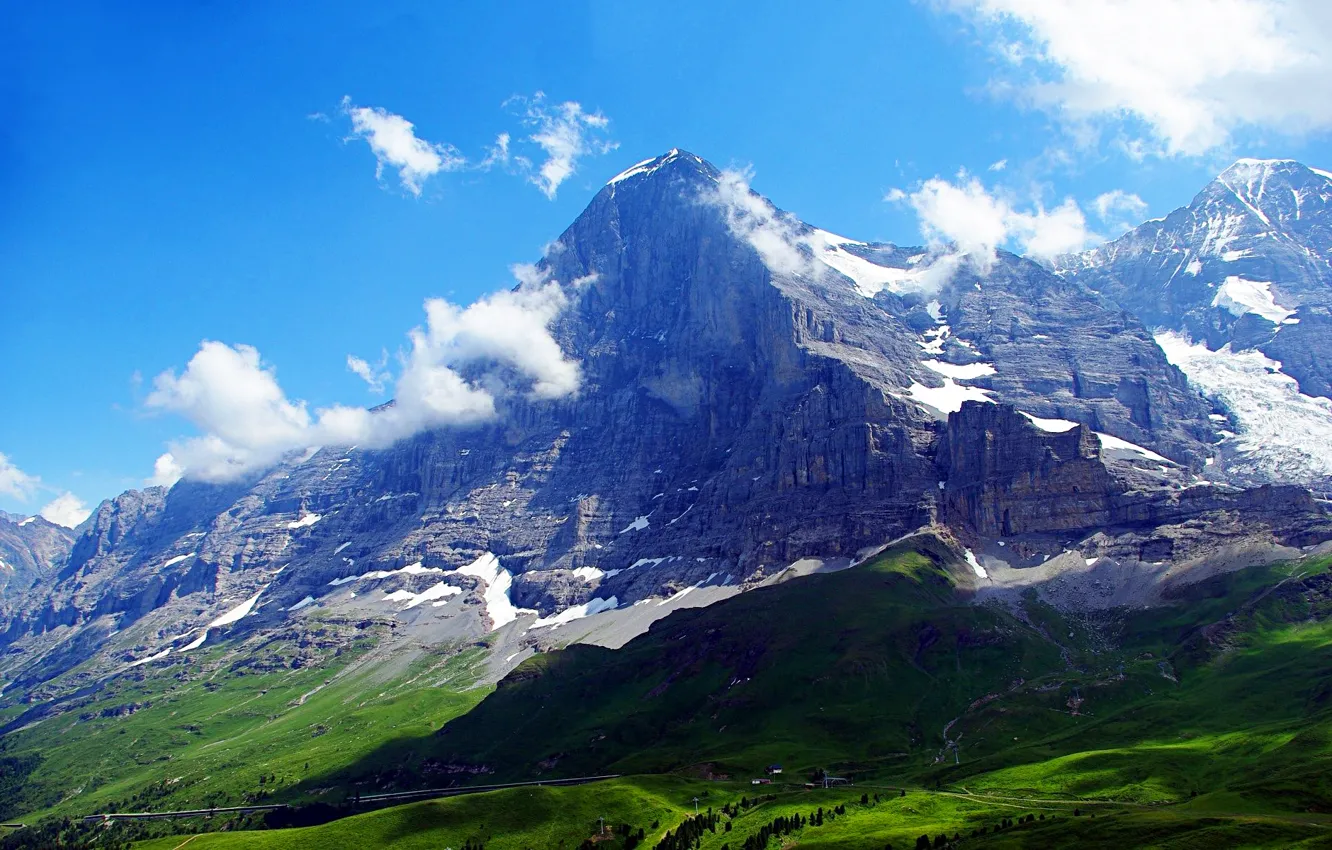Photo wallpaper the sky, clouds, Switzerland, Alps, Gora top, The Eiger