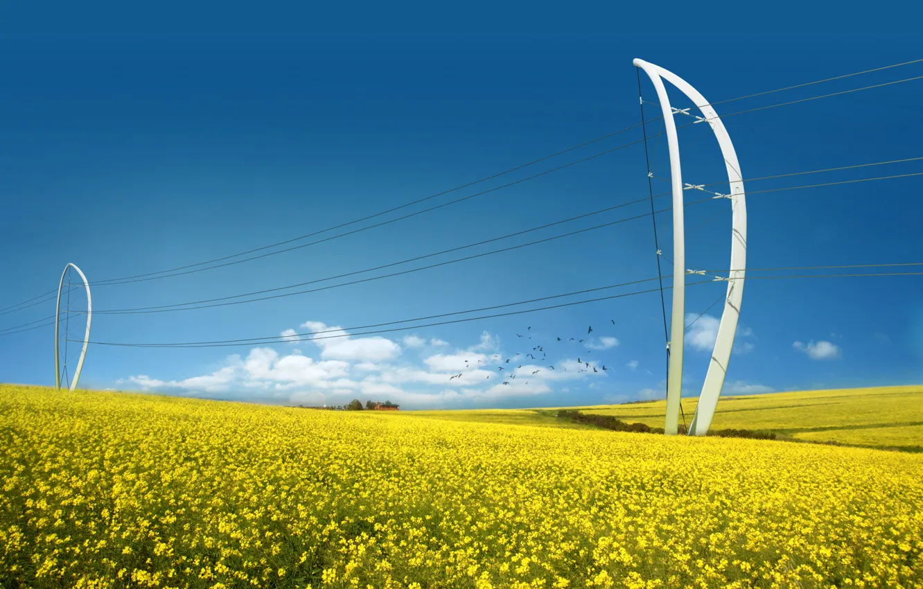 Photo wallpaper field, energy, future, energy, power lines