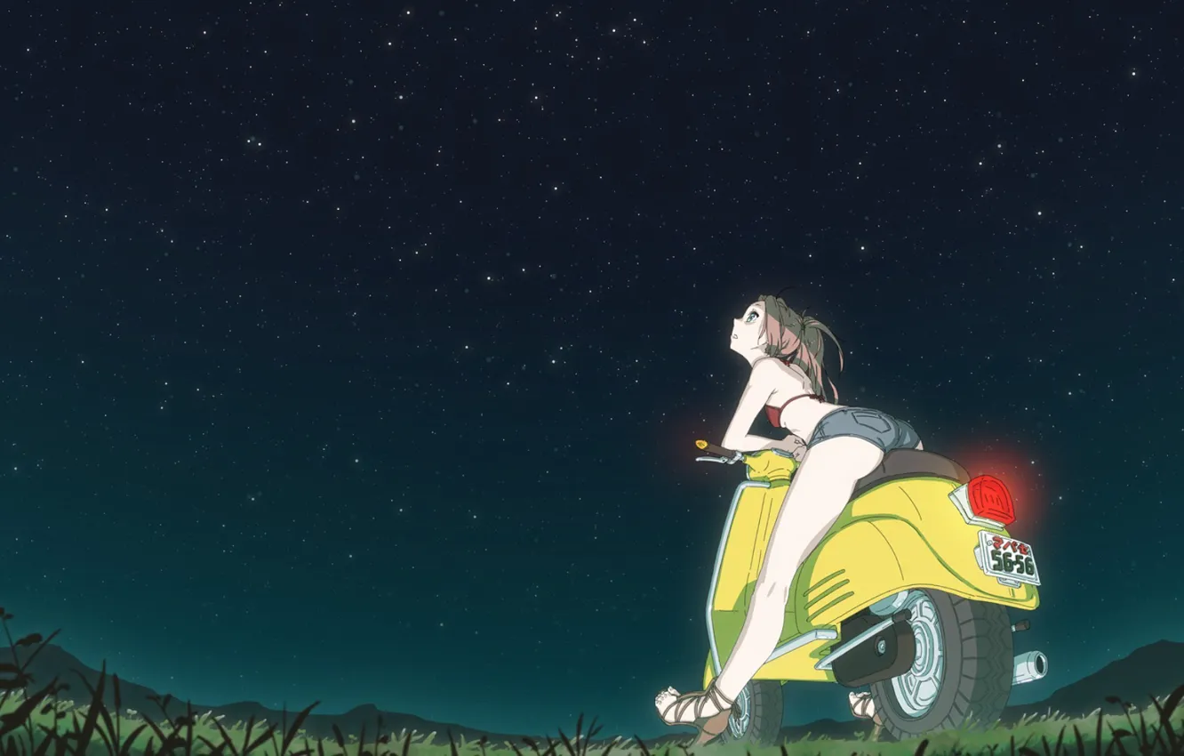 Photo wallpaper the sky, stars, Vespa, Furi Curie, FLCL, Furi-Kuri