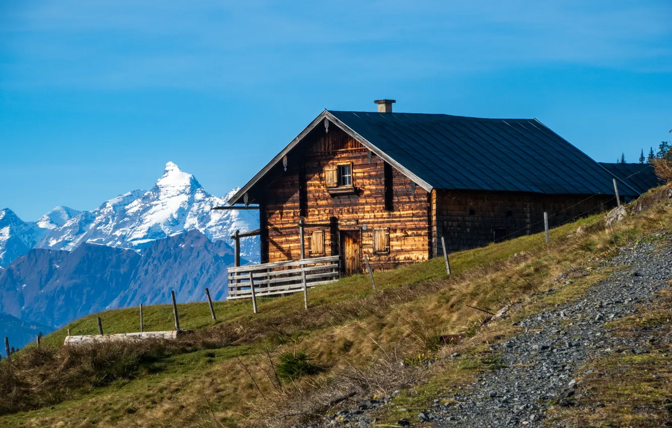 Photo wallpaper mountains, Alps, house