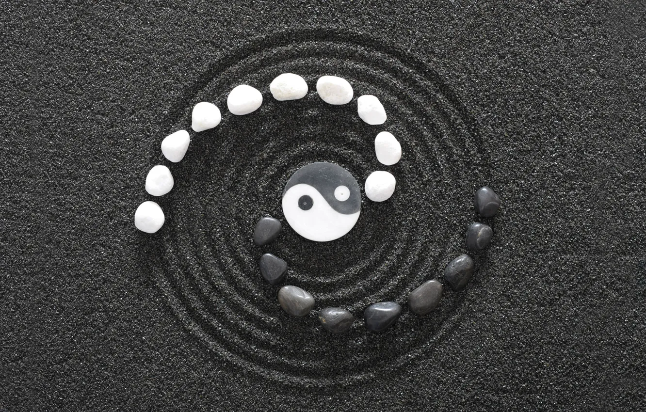 Photo wallpaper b/W, symbol, Yin-Yang