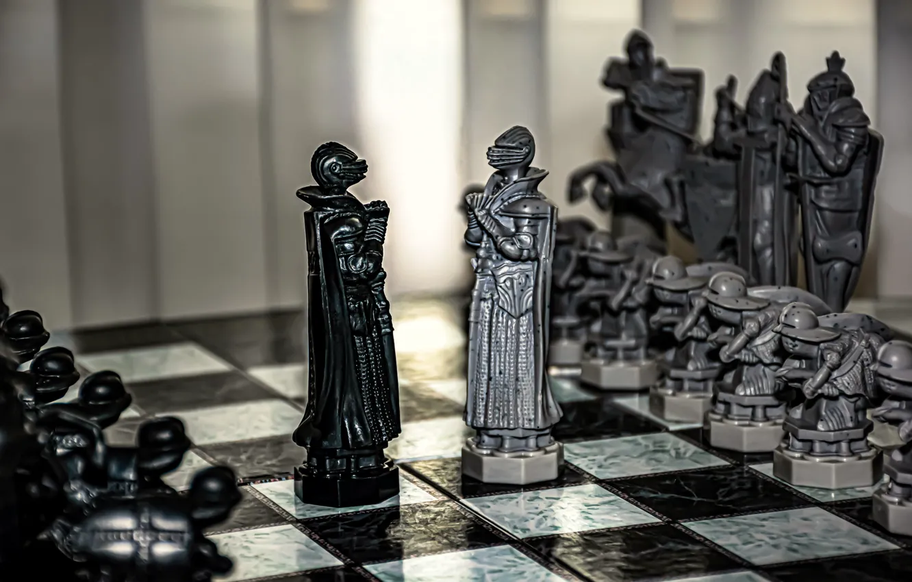 Photo wallpaper white, light, war, black, men, chess, warrior, pawn