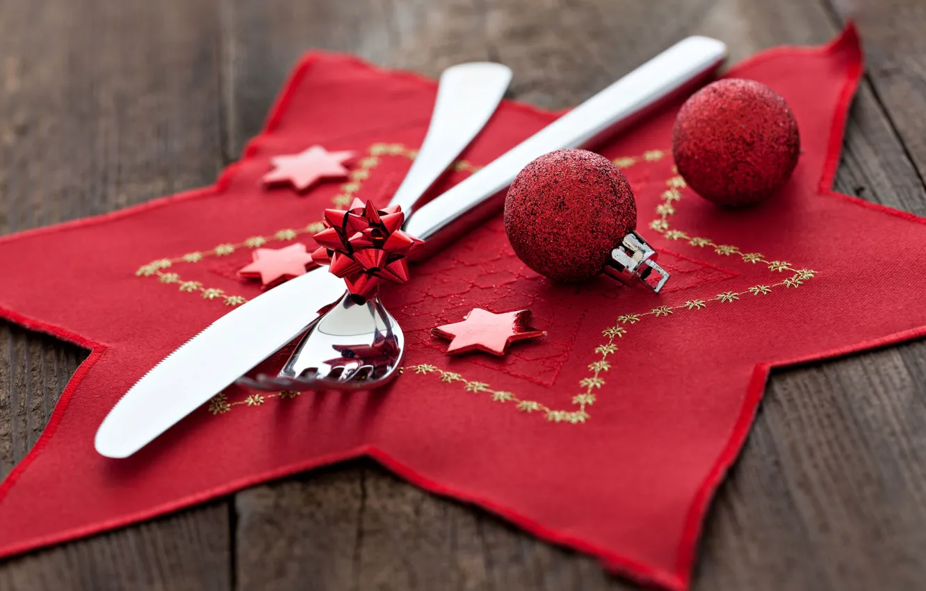 Photo wallpaper red, background, holiday, Wallpaper, toys, new year, ball, knife