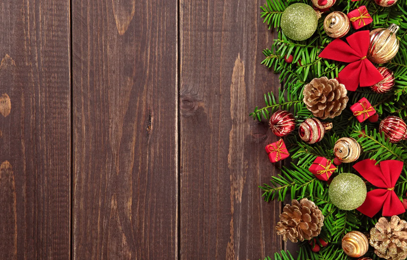 Photo wallpaper decoration, gift, tree, new year, Christmas, Christmas, bumps, wood