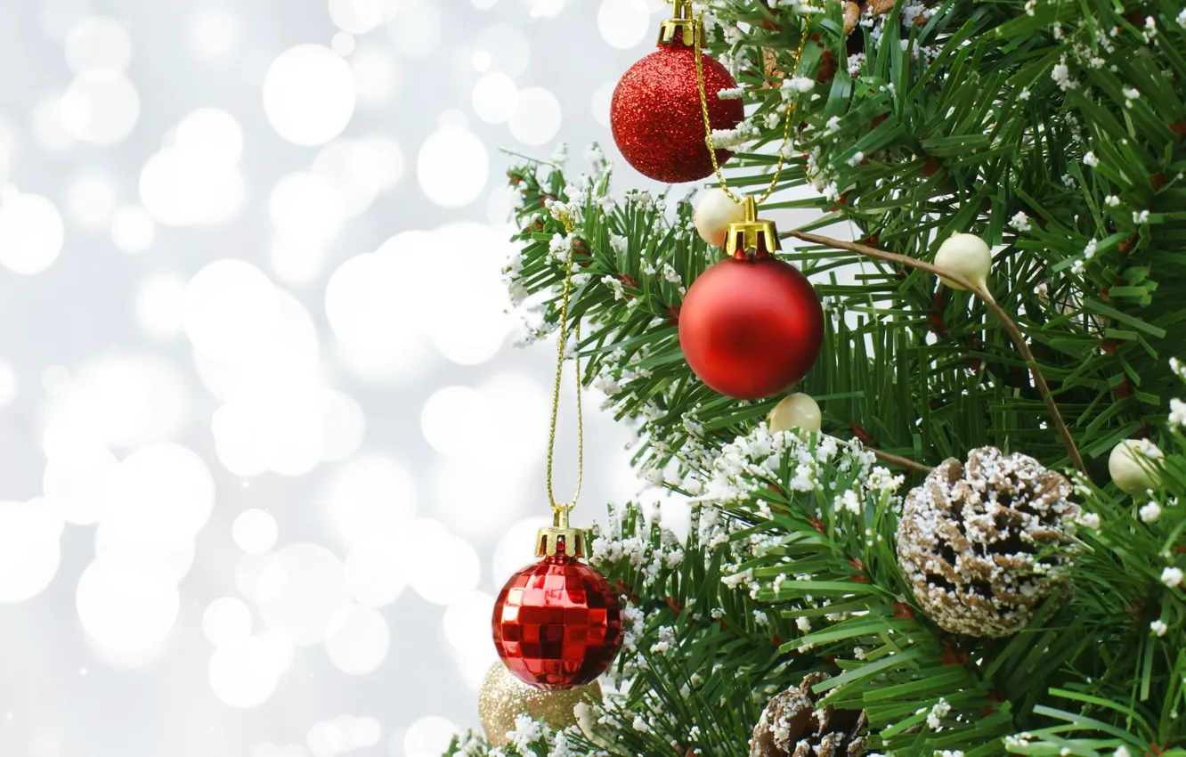 Photo wallpaper decoration, balls, tree, Christmas, New year, christmas, new year, happy
