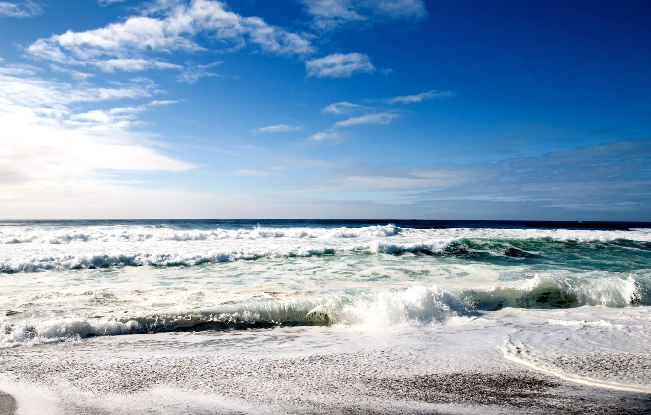 Photo wallpaper surf, beach, foam, sand, wave, the ocean