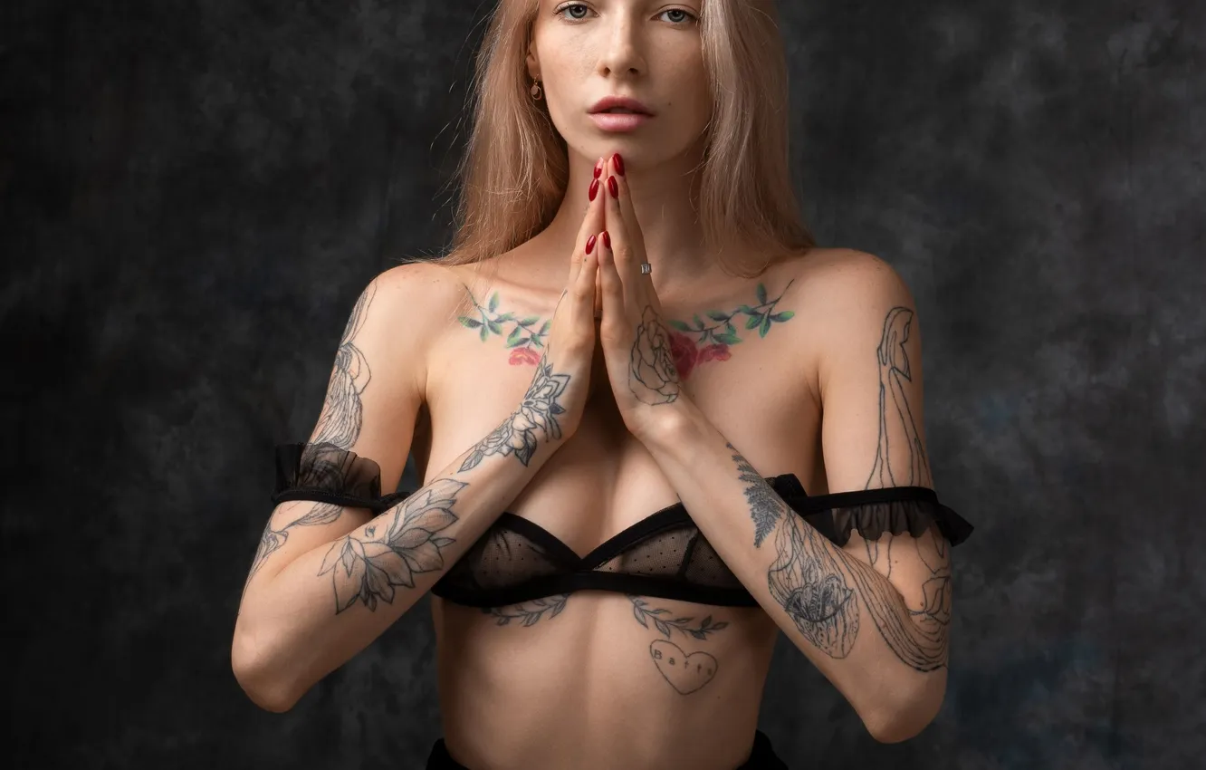 Photo wallpaper blonde, tattoo, Alexander, studio photography, Zurab Babayev