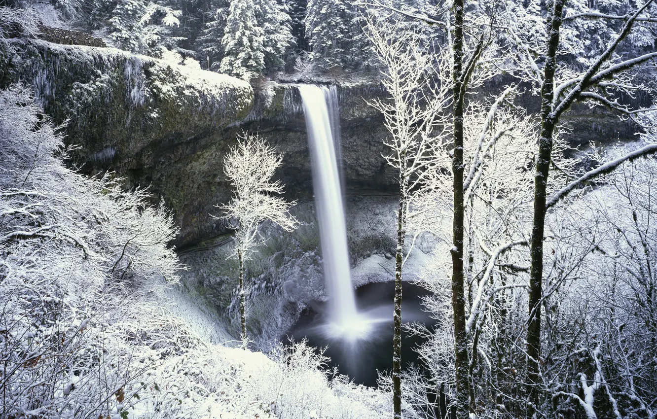 Photo wallpaper winter, nature, waterfall