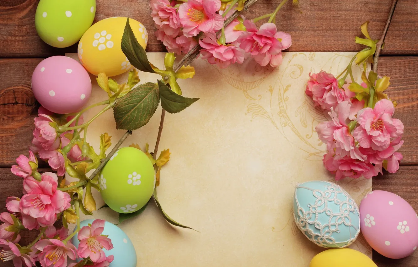 Photo wallpaper flowers, paper, holiday, eggs, Easter, Easter