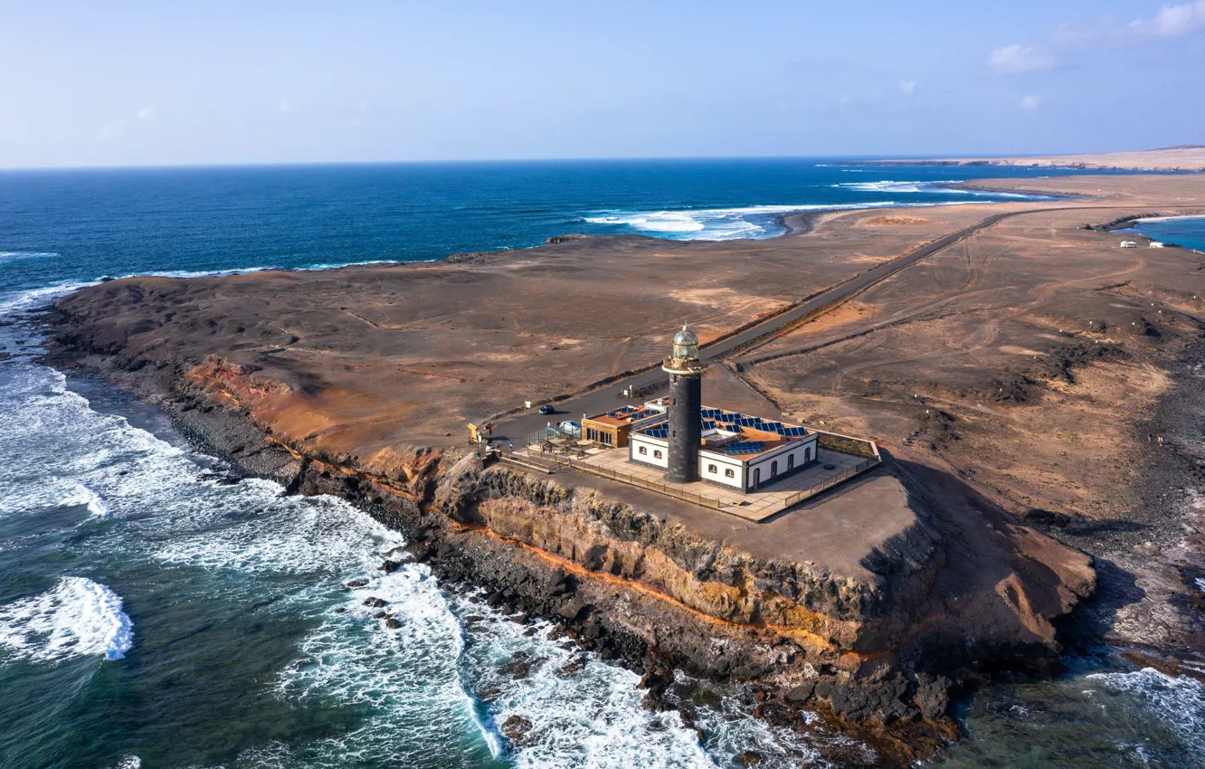 Photo wallpaper Spain, drone, Fuerteventura, Punta Jandía Lighthouse