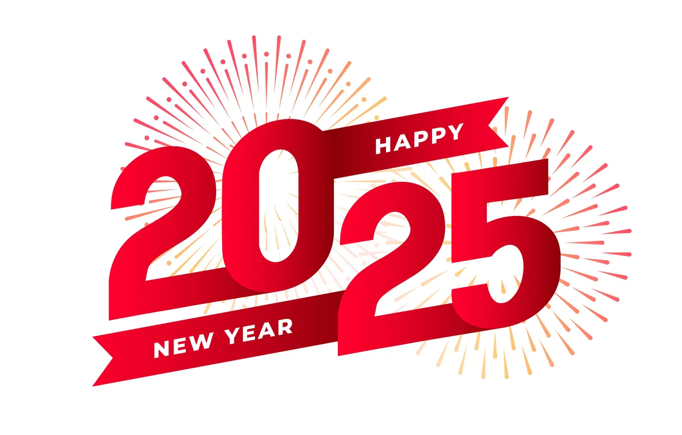 Photo wallpaper Salute, white background, New year, Holiday, Happy New Year, Fireworks, 2025, Happy New Year 2025!