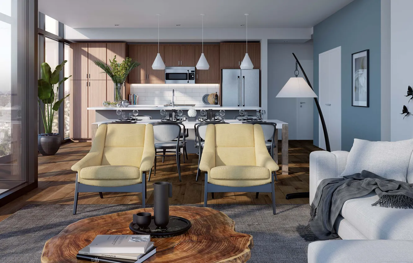 Photo wallpaper interior, kitchen, San Diego, living room