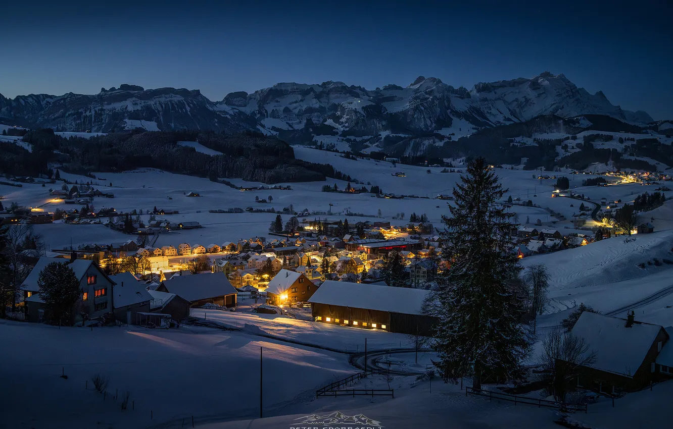 Photo wallpaper winter, light, landscape, night, the city