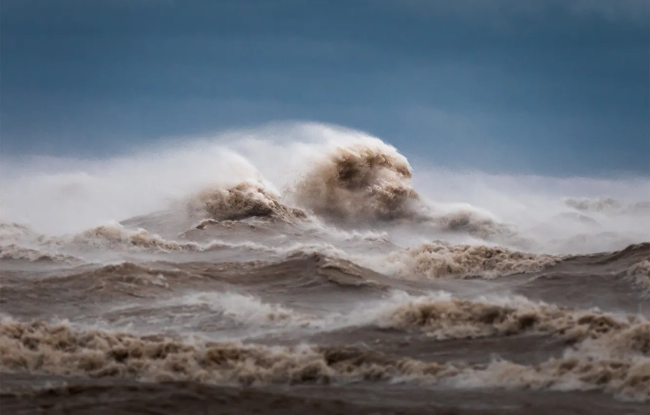 Photo wallpaper sea, wave, landscape, storm, the wind