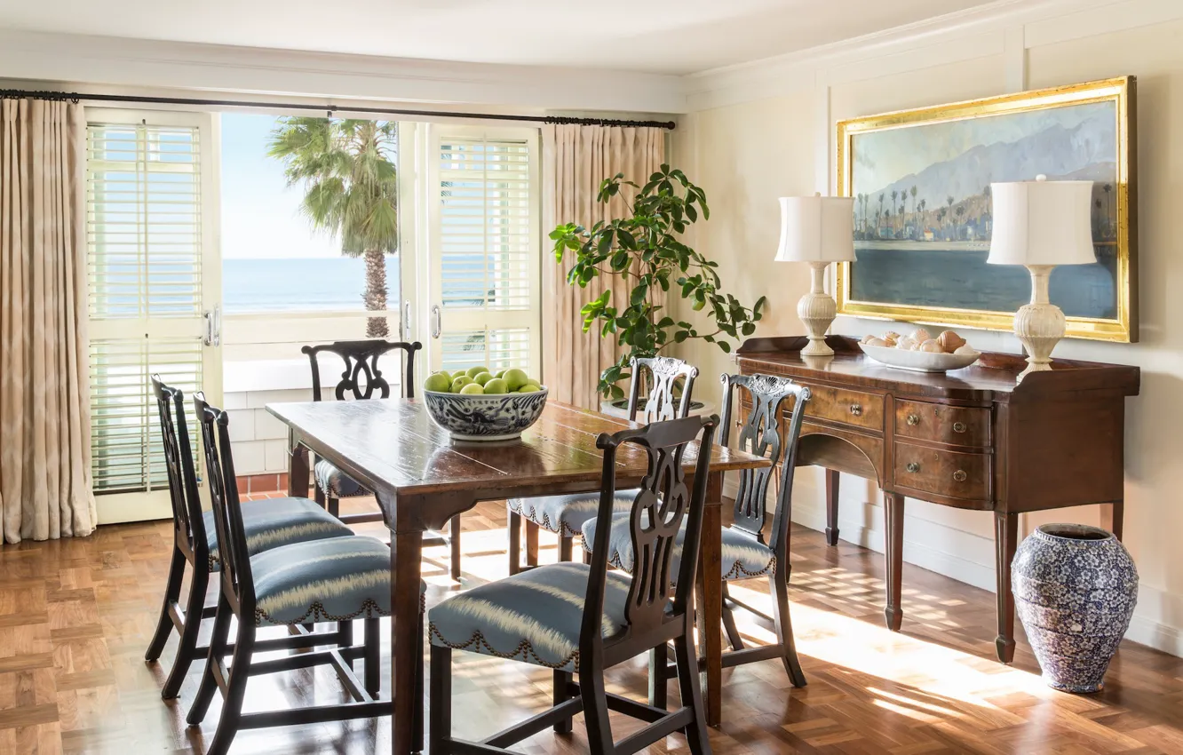 Wallpaper design, style, room, interior, CA, dining room, Santa Monica ...