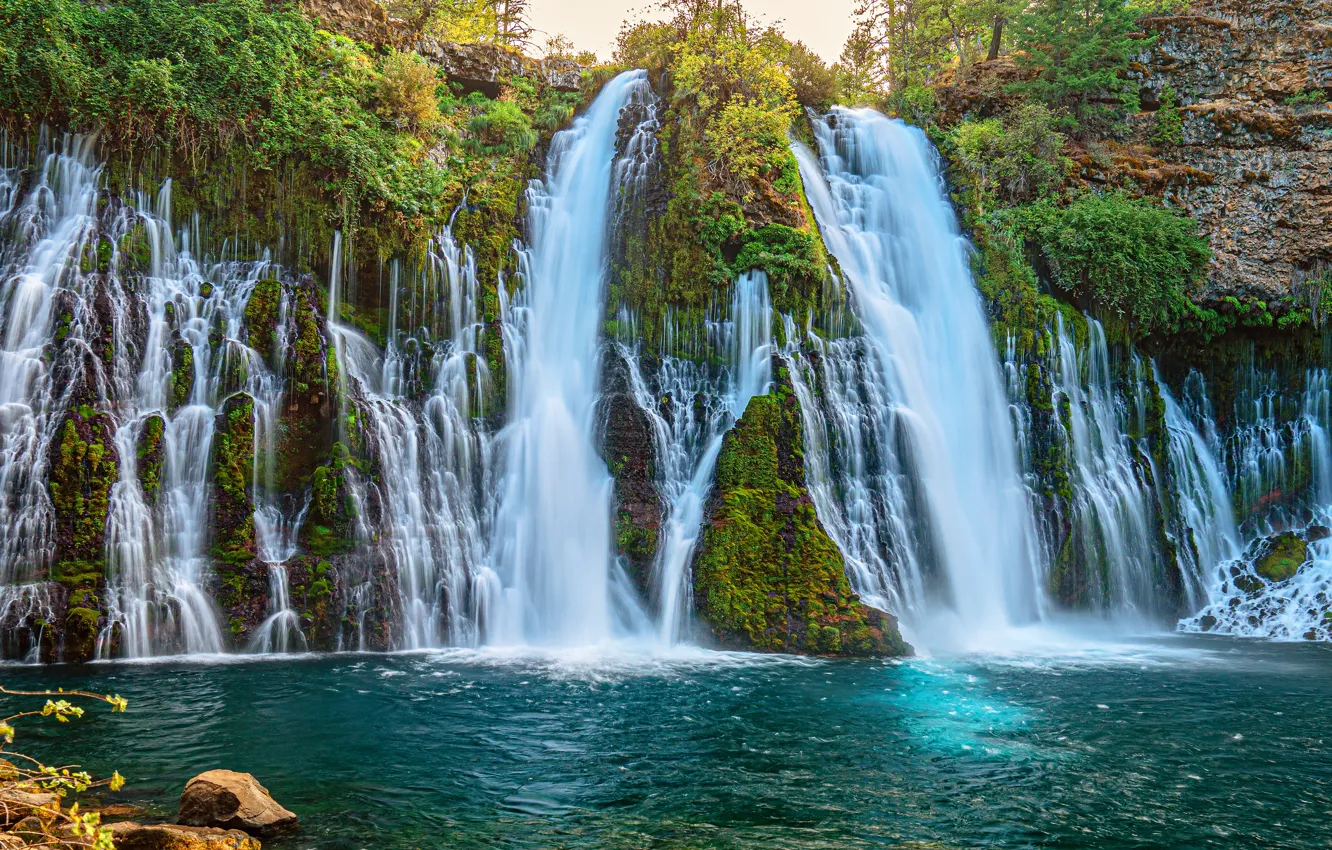 Photo wallpaper rocks, waterfall, stream