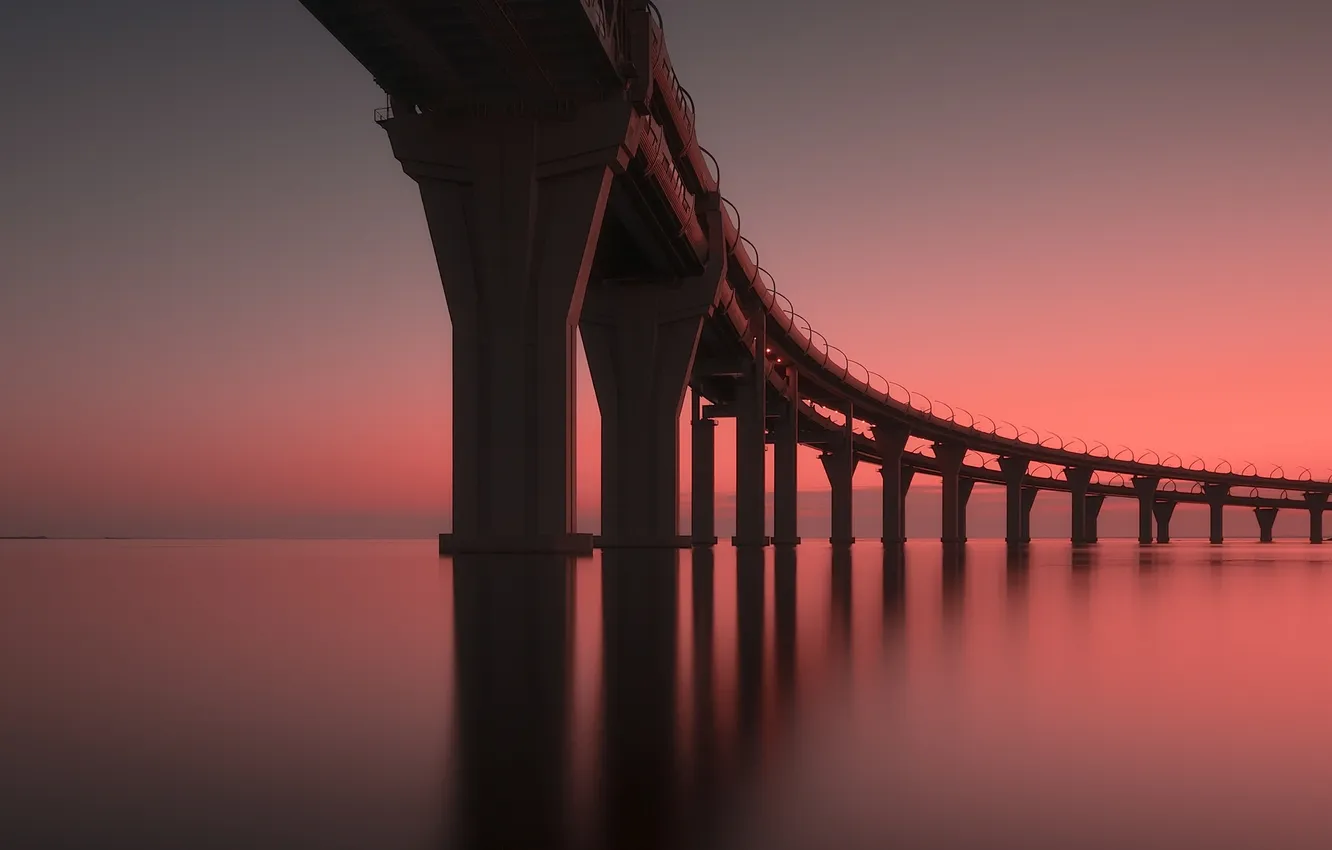 Photo wallpaper sunset, bridge, river, photos, Anton Shvain