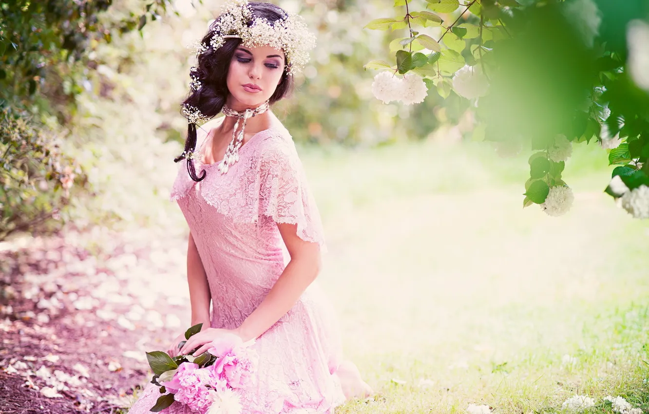 Photo wallpaper flowers, nature, model, Victoria Vesce