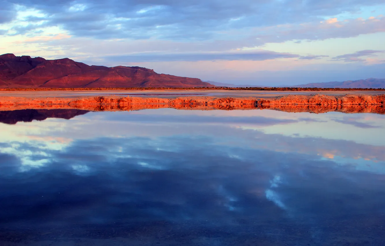 Photo wallpaper the sky, clouds, mountains, lake